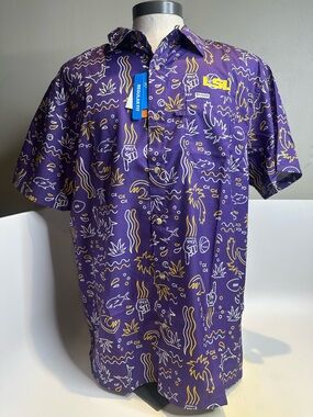 LSU Purple Short-Sleeve Button-Down Hawaiian Shirt
